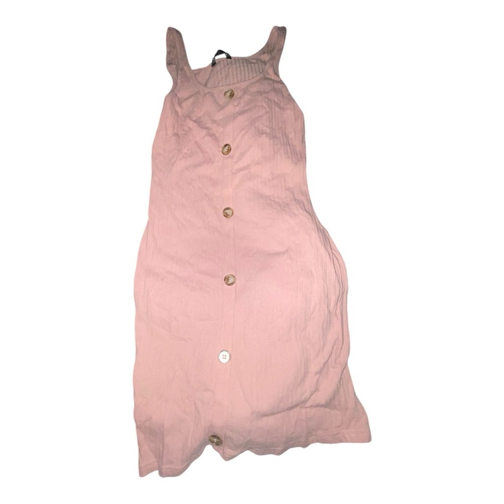 Blush Pink Ribbed Button Dress